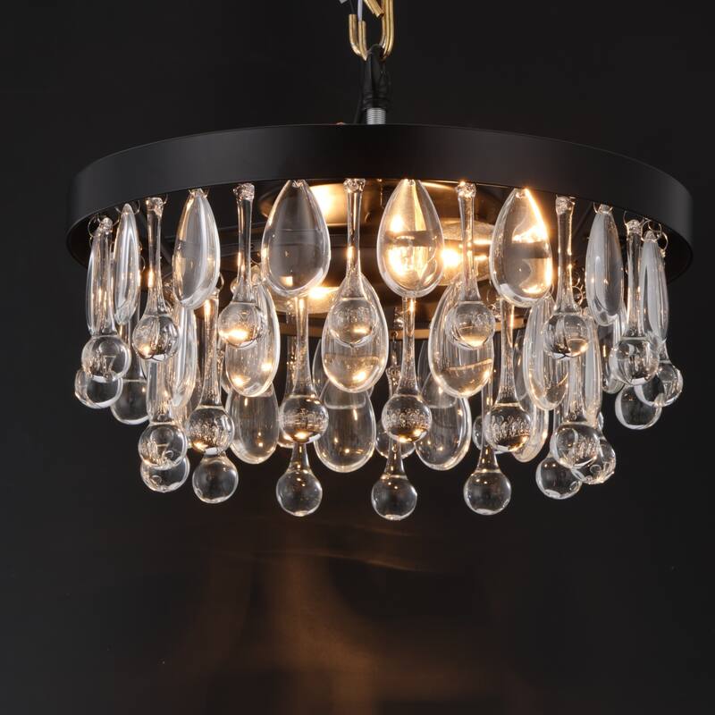 12" 2-Light Modern Chrome/Black Crystal Flush Mount Ceiling Light - Minimalist Crystal Drop Fixture for Bedroom