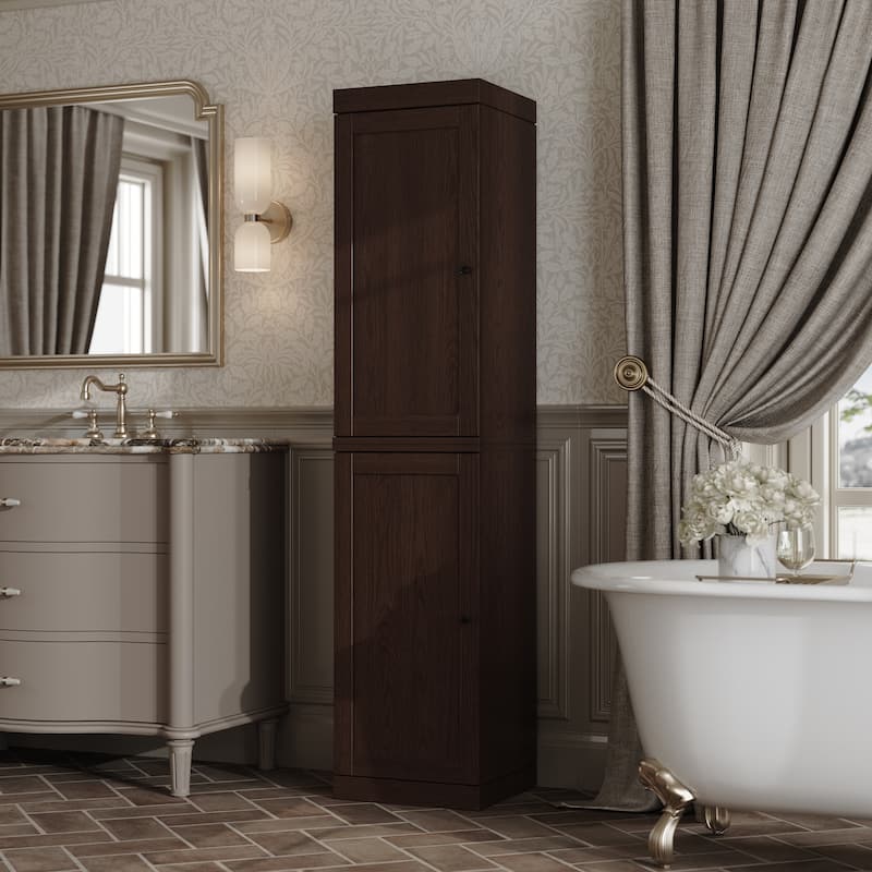 Palace Imports Premium 100% Solid European Oak Hardwood Bathroom Storage Cabinet with Shaker Doors - 16" Wide, 71.5" Tall - Rich-Cherry-Oak