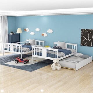 Full over Full Wood Bunk Bed with Twin Size Trundle,3-Step Build-In Ladder and Drawer