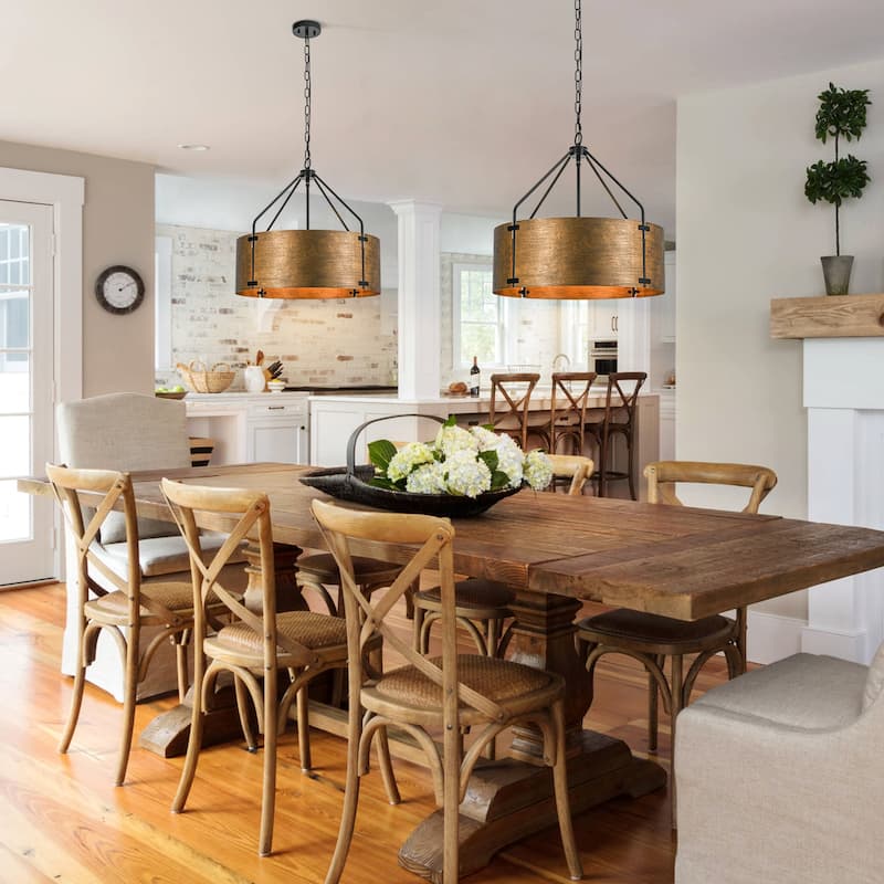 4-Light Modern Industrial Drum Pendant Light with Bronze Finish - W22.05"