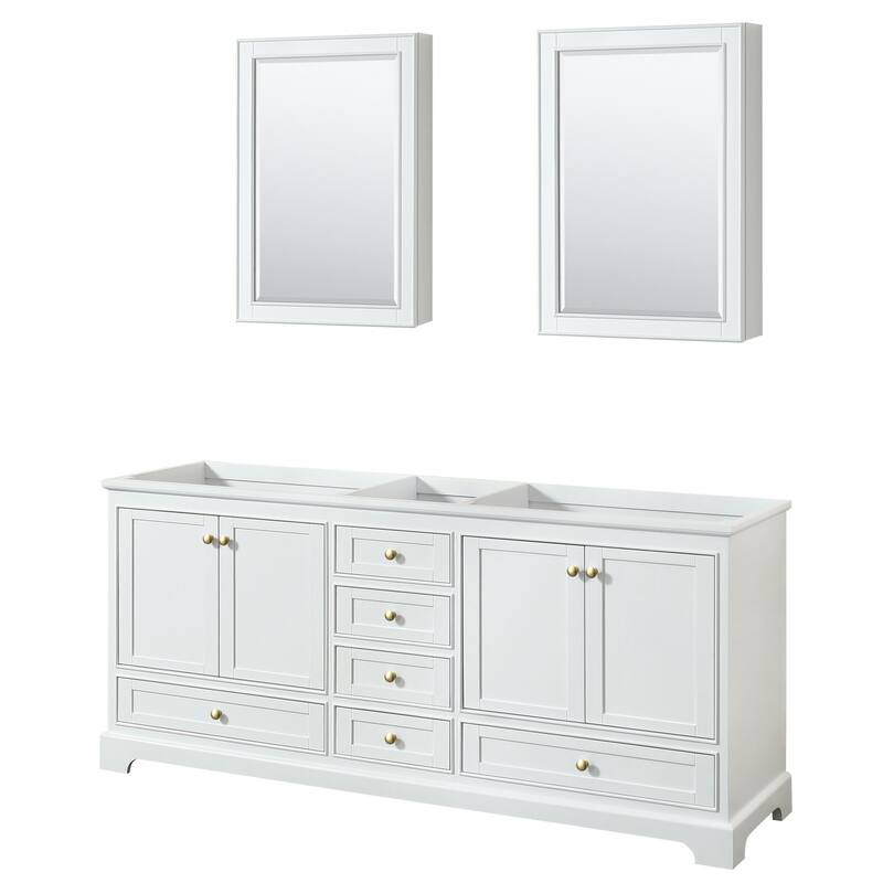 Wyndham Collection Deborah 79" Free Standing Double Wood Vanity - White / Brushed Gold Hardware