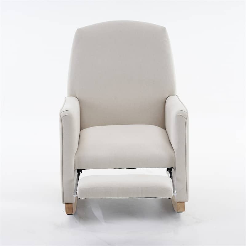 Cotton Linen Fabric Rocking Chair With Adjustable Footrest