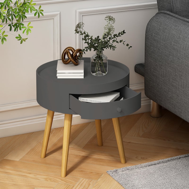 15" Round Storage Drawer Bedside Table