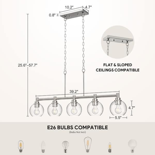 dimension image slide 0 of 6, 4/5-Light Kitchen Island Pendant Light Fixture with Clear Glass Shades
