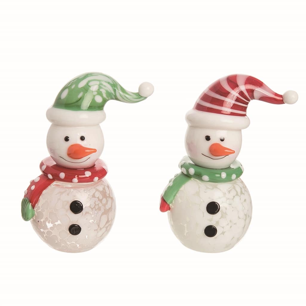 Transpac Christmas Glass Snowman w/Hat Figurine Set of 2 Christmas Home Decorations