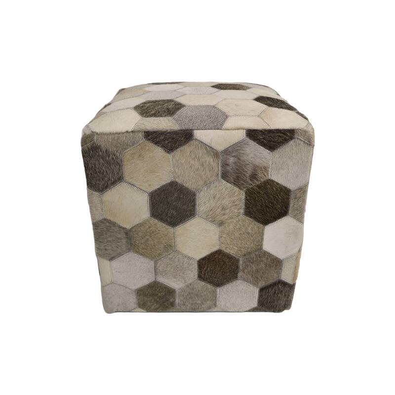 Home&Manor Palma 16" Cowhide Leather Cube Pouf
