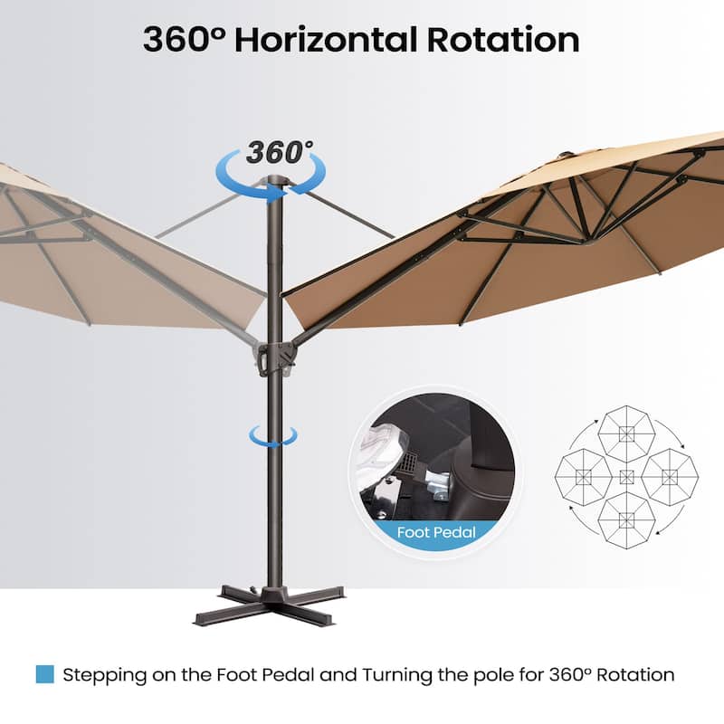 Outdoor Patio Cantilever Offset Umbrella with Base, Tilt and Rotational