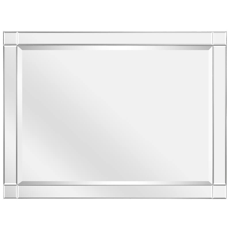 Moderno Squared Corner Beveled Rectangle Wall Mirror, Solid Wood Frame, 1"-Beveled Center Mirror, Ready to Hang - Clear