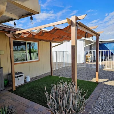 PURPLE LEAF Gazebo Wood Grain Metal Frame Pergola with Extra Top Roof for Patio