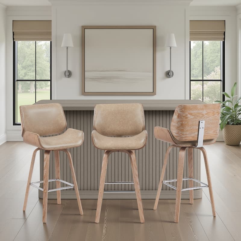 Tyler Mid-Century Swivel Bar Stool, Upholstered Counter Height Chair with Bentwood Legs