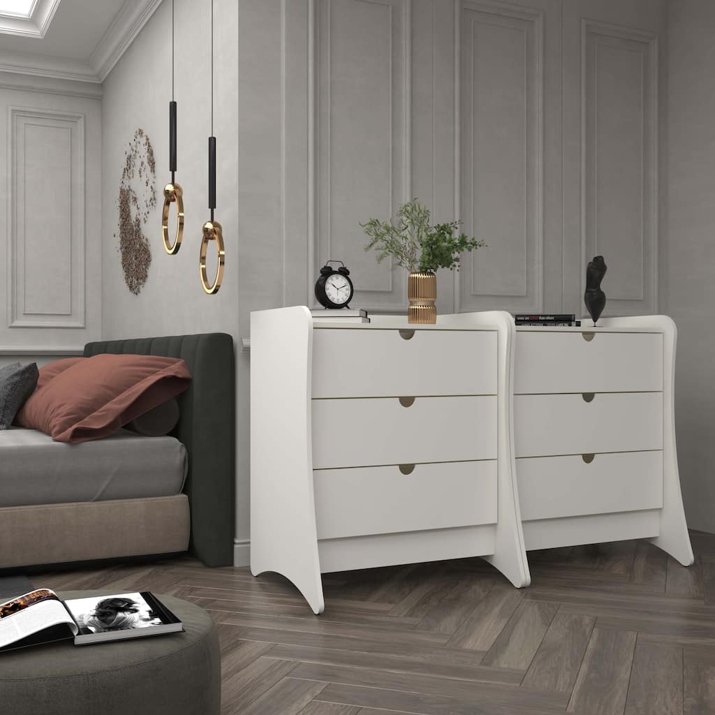 Manhattan Comfort Coney Mid-Century Modern 3-Drawer Dresser Set of 2