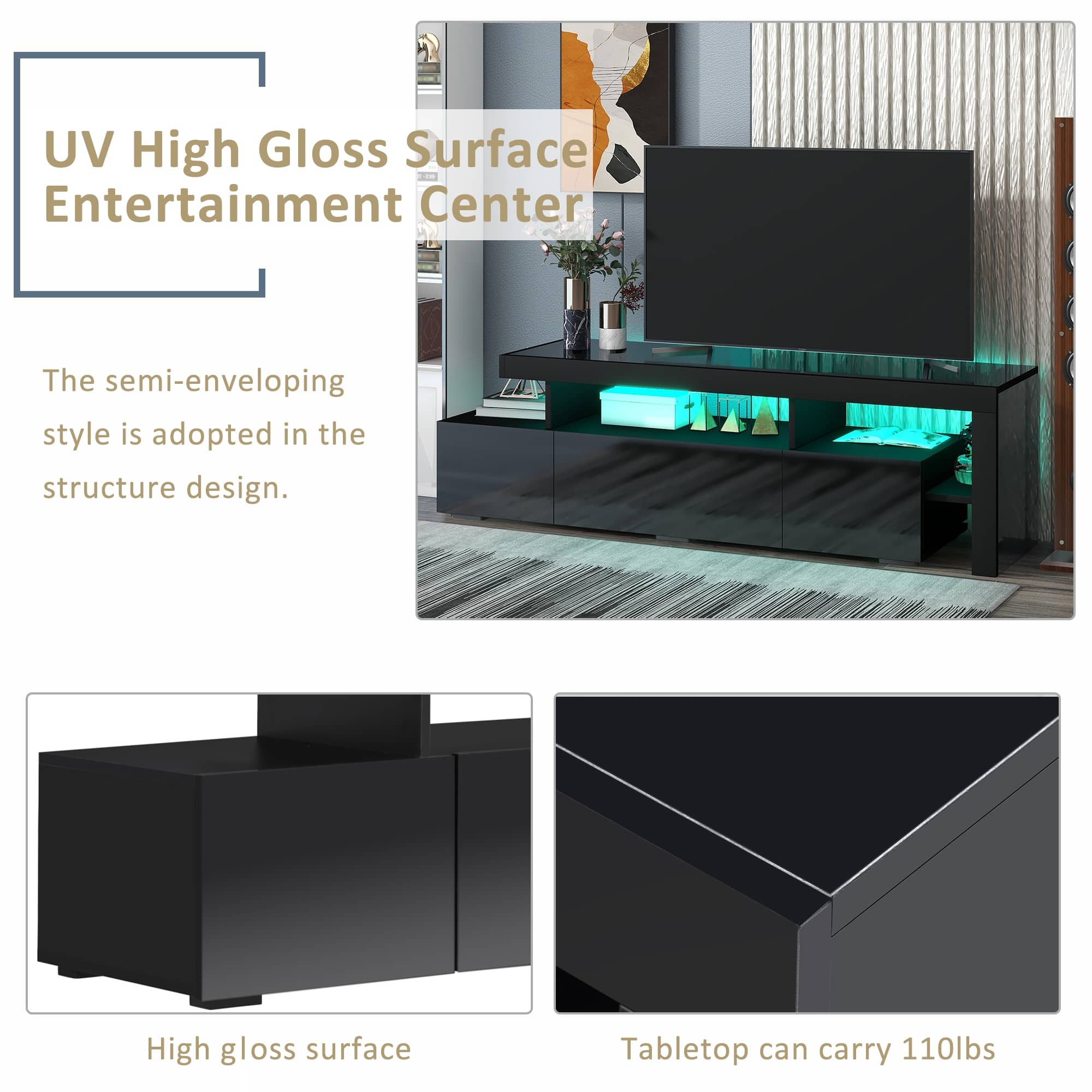 Modern Style 16colored LED Lights TV UV High Gloss Surface