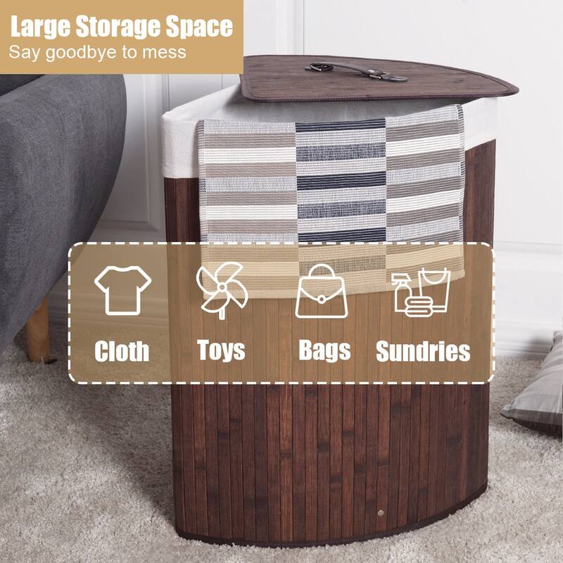 Costway Corner Bamboo Hamper Laundry Basket Washing Cloth Bin Storage