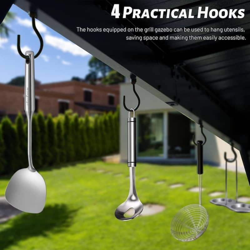 6.5x12FT Outdoor Grill Gazebo with Steel Roof, Shelves & Hooks for Patio, Backyard