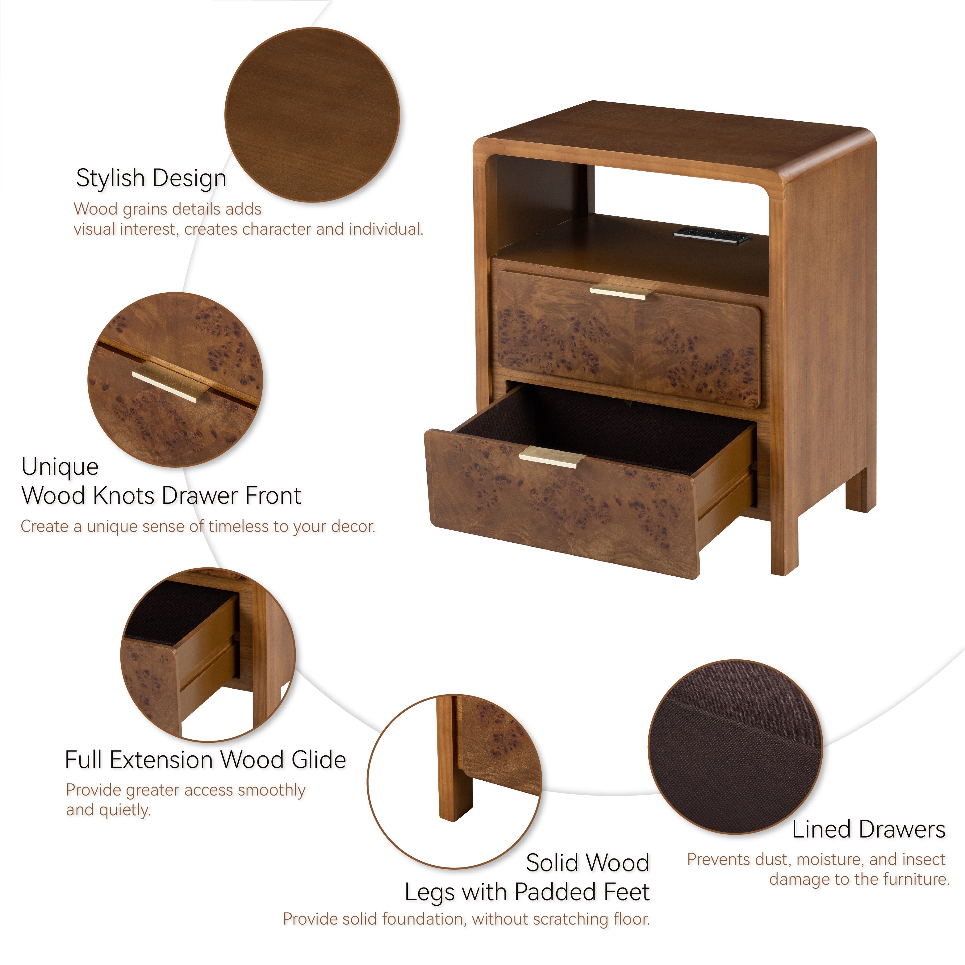 COZAYH Fully-Assembled Farmhouse Nightstand, Rustic Distressed Wood Retro Accent Dresser, Chest of Drawers,Boho - 2-drawer-Brown