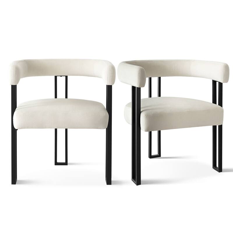 Modern Velvet Upholstered Dining Armchairs with Black Metal Legs (Set of 2/4/6) - Set of 2 - Beige-2-piece
