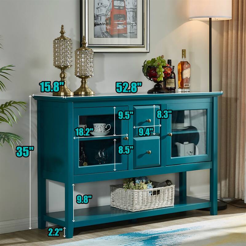 52" Modern Sideboard Buffet Cabinet with Adjustable Shelves, 2 Doors