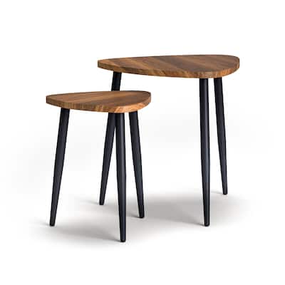 Furniture of America Ellis Contemporary Natural Wooden Triangular Nesting End Table Set of 2