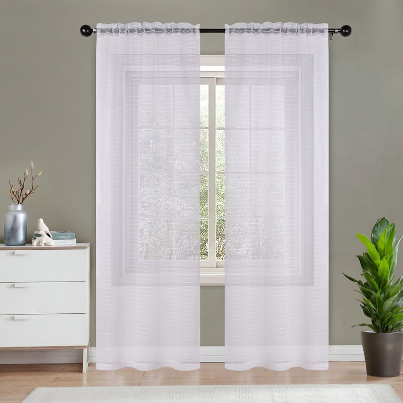 Superior Jackson Striped Machine Washable Sheer Curtains, Set of 2