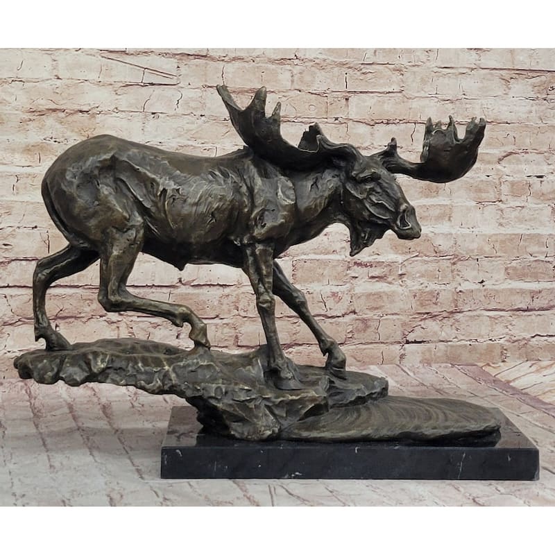 Hot Cast Bronze Moose Stag Sculpture Statue Wildlife Decor Signed Art
