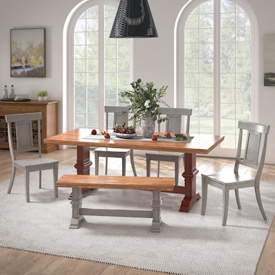 Ronda 78.7" Rectangular Solid Wood Top Dining Set with Panel Back Chairs