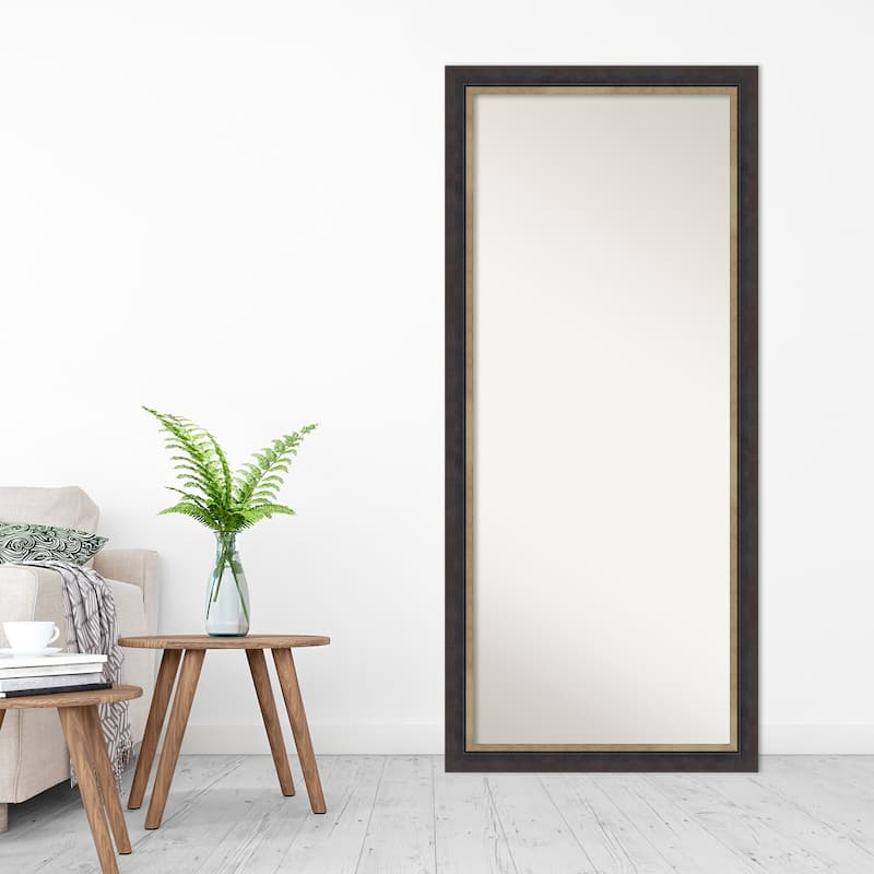 Hammered Charcoal Tan Non-Beveled Wood Framed Full-Length Floor Leaner Mirror - Hammered Charcoal Tan - Glass Size 24x60