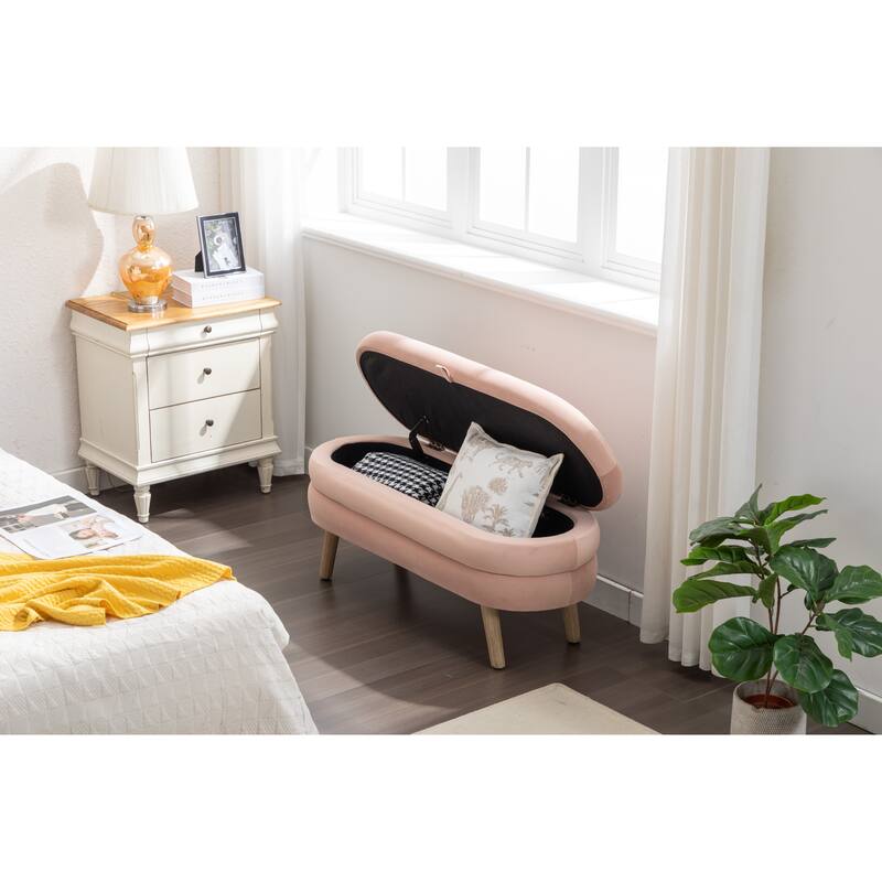 Velvet Fabric Storage Bench Bedroom Bench With Wood Legs For Living Room Bedroom