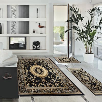 Formal Floral Scroll Vines Border Indoor 3-Piece Area Rug Set by Superior