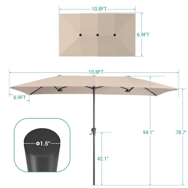 BONOSUKI 11x7/10x6.5ft Double-Sided Patio Umbrella with Large Canopy Outdoor Table Umbrella for Garden