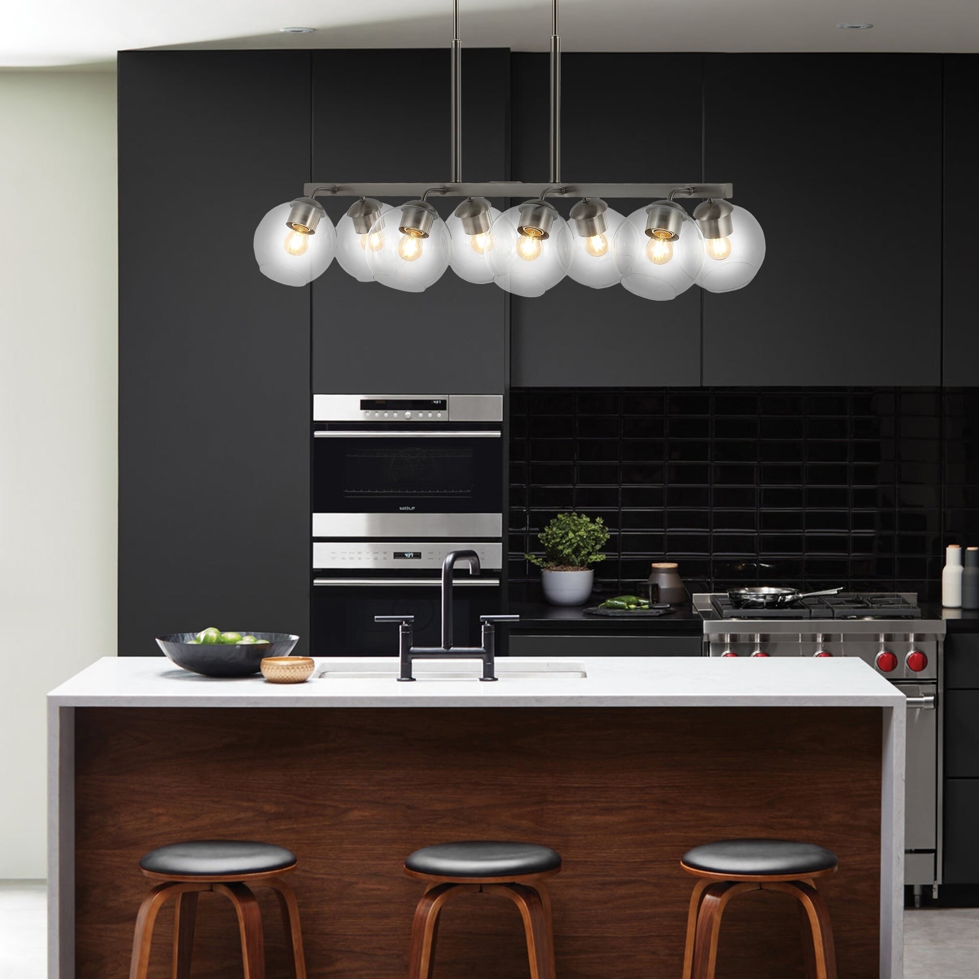 Jaxon 33.5 Inch 8-Light Farmhouse Bohemian Linear LED Chandelier in Iron and Glass  -image