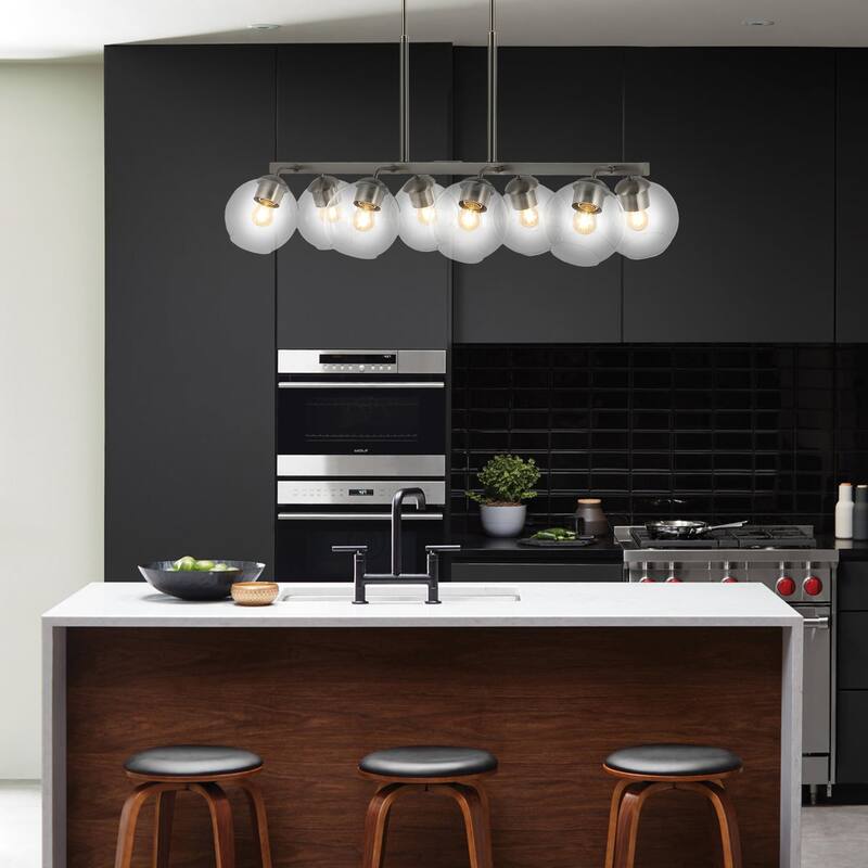 Jaxon 33.5" 8-Light Farmhouse Bohemian Iron/Glass Linear LED Pendant, Oil Rubbed Bronze/Clear by JONATHAN Y - 8 Light
