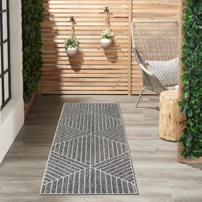 Nourison Palamos Textured Geometric Stripes Indoor/ Outdoor Area Rug
