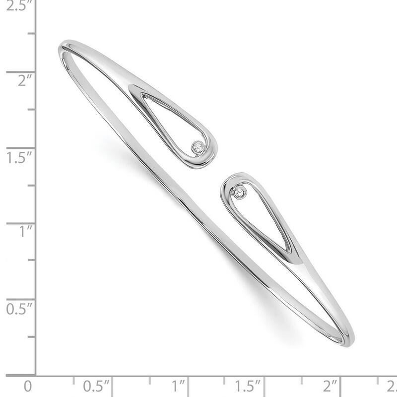 Curata 925 Sterling Silver .02ct. Diamond Teardrop Cuff Bangle Bracelet