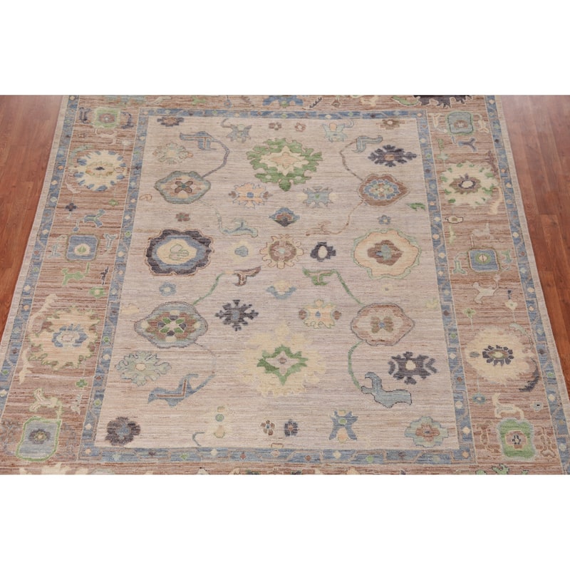Hand Knotted Oriental 100% Wool Carpet Transitional All-Over Beige & Ivories Oushak Area Rug - 9' 9'' X 8' 1''