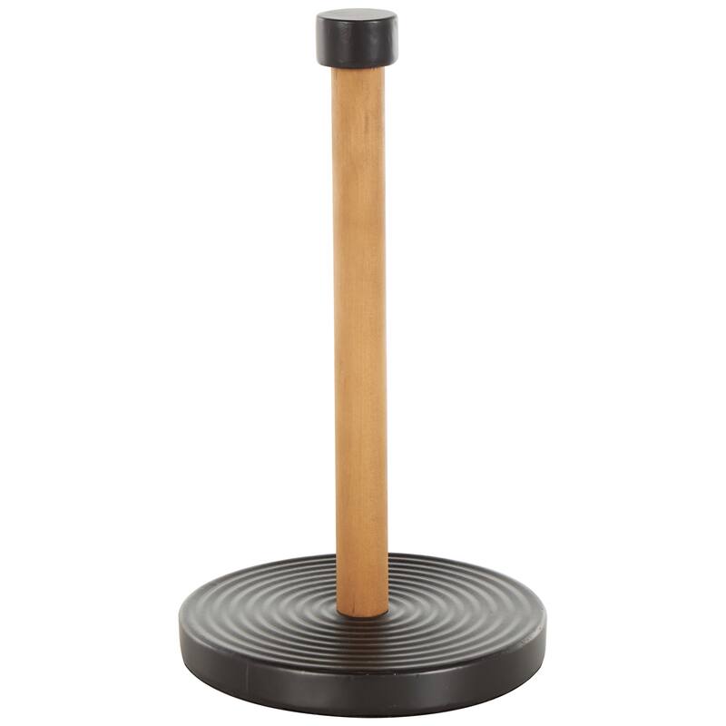 Black Metal Paper Towel Holder with Brown Wood Post