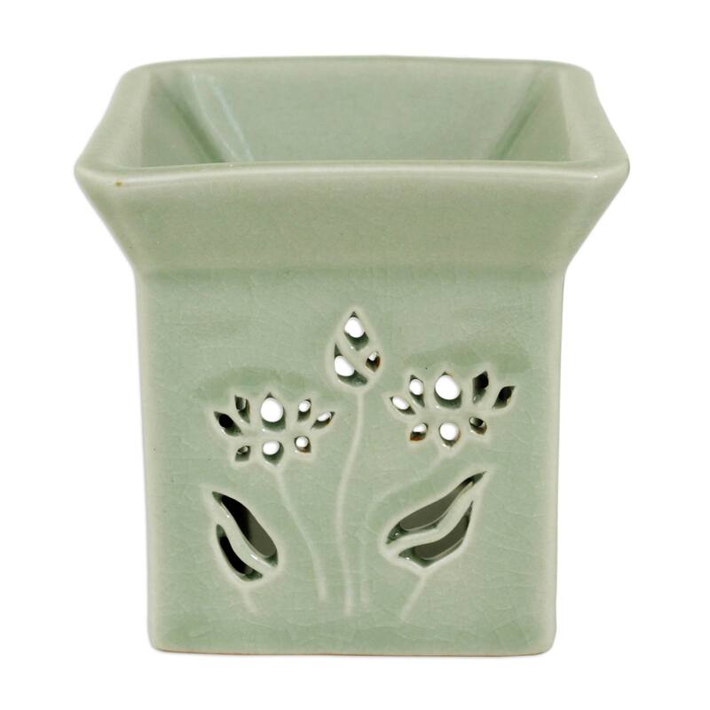 Novica Handmade Lotus Garden Ceramic Clay Oil Warmer