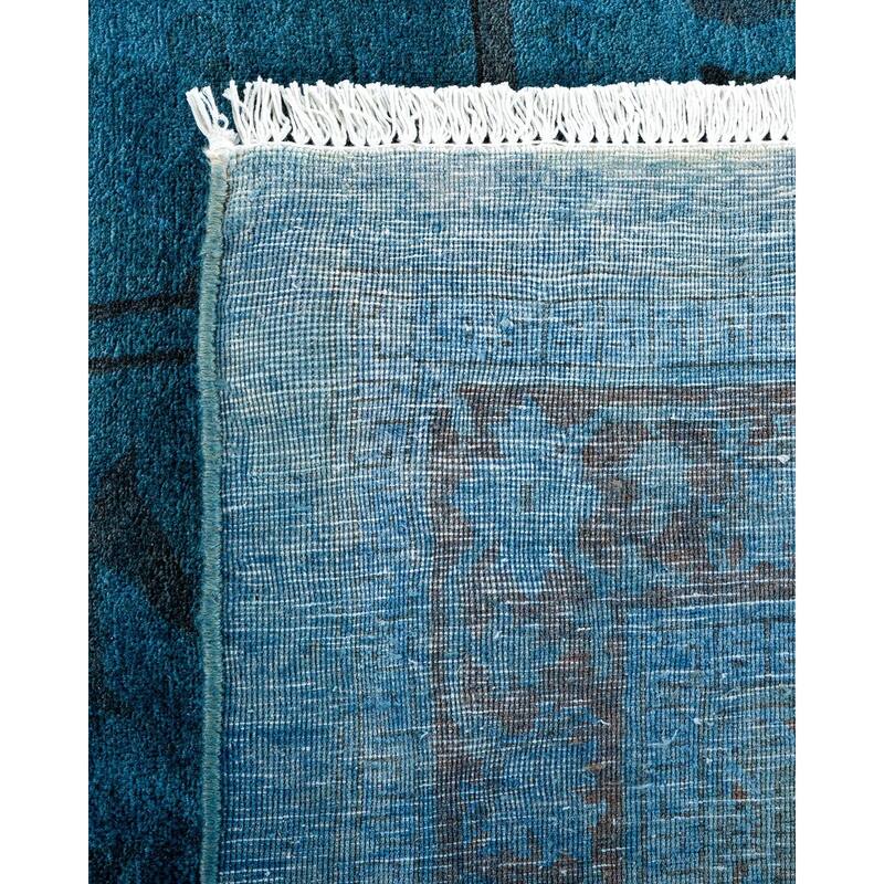 Overton Hand Knotted Wool Vintage Inspired Modern Contemporary Overdyed Blue Area Rug - 9' 0" x 11' 10"