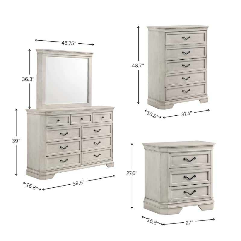 Roundhill Furniture Maderne Traditional Wood Panel Bed with Dresser, Mirror, Nightstand, Chest