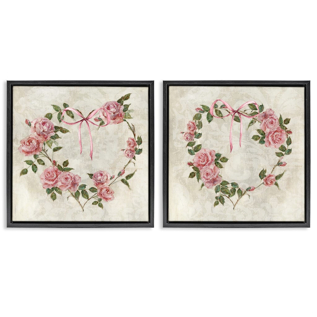 Stupell Heart Shaped Wreaths Framed Floater Canvas Wall Art Design By Sally Swatland (Set of 2)