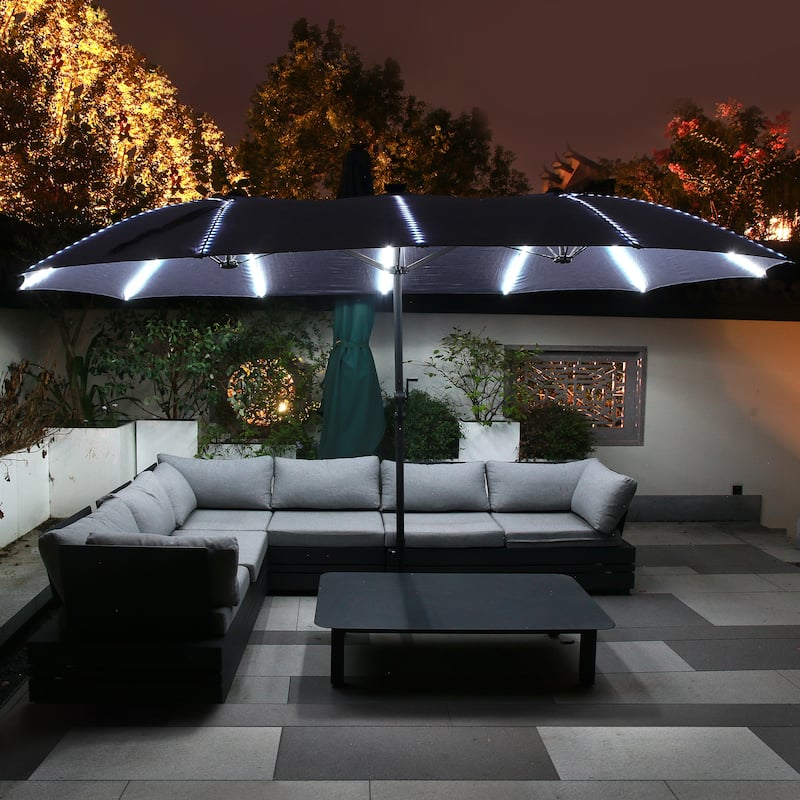 180'' x 108'' Rectangular Fiberglass Lighted Market Umbrella with Base