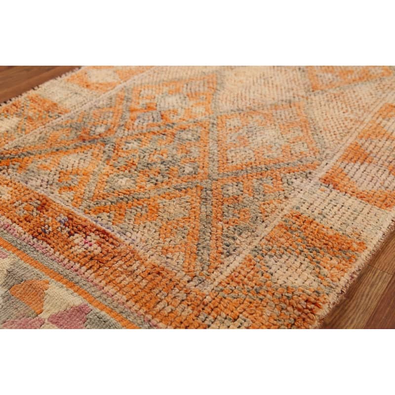 Geometric Oushak Oriental Vintage Runner Rug Handmade Wool Carpet - 2'6"x 8'0"
