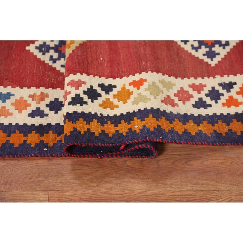 Kilim Qashqai Persian Vintage Rug Flatweave Bedroom Red Wool Carpet - 4'2"x 7'2"