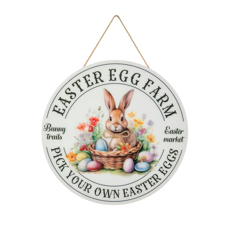 Glitzhome 11.75"D Easter Wooden & Epoxy Bunny Round Wall/Door Hanger