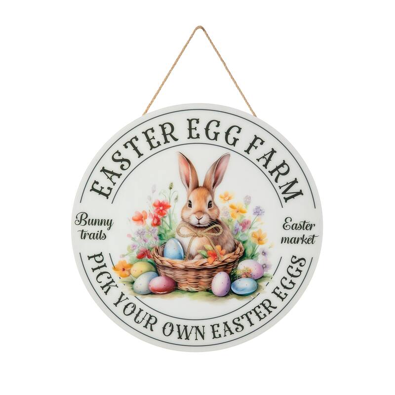 Glitzhome Easter Bunny Door Hanger with Eggs Tulip Teardrop Carrot Spring Wall Decor