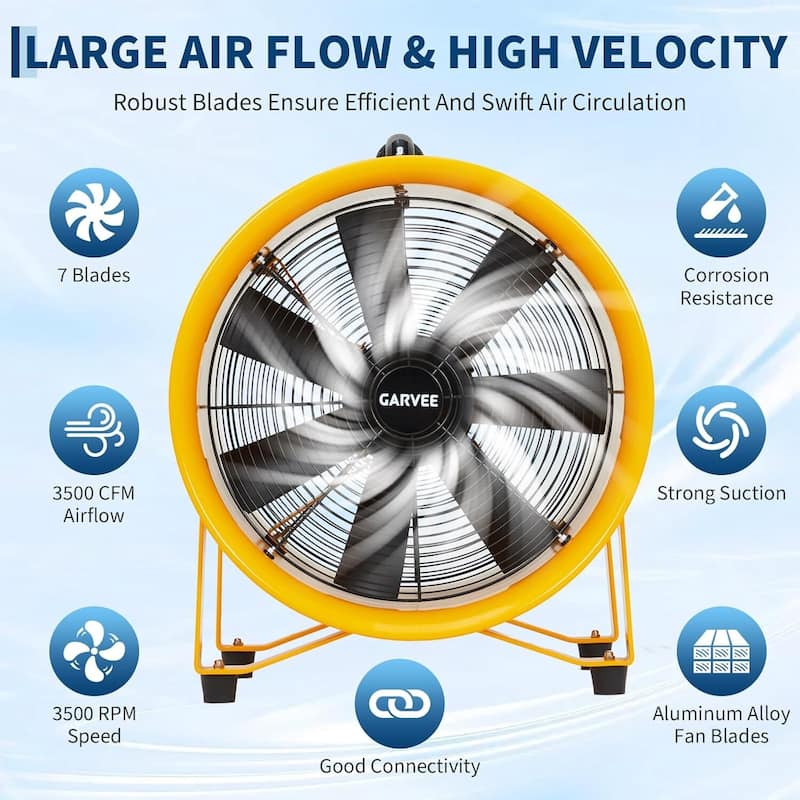 12 Inch 3500 CFM Heavy Duty Utility Blower Fan, Portable Industrial Exhaust Fan with 32.8ft Vinyl Hose