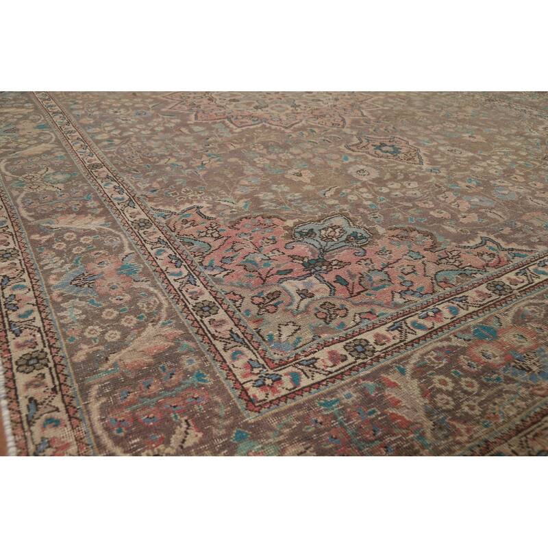 Brown Medallion Tabriz Persian Vintage Rug Hand-Knotted Wool Carpet - 8'2"x 11'5"