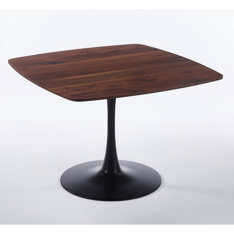 Small Square Dining Table, Mid Century Modern Kitchen Dining Table, Bistro Table with MDF Tabletop & Metal Pedestal - Walnut