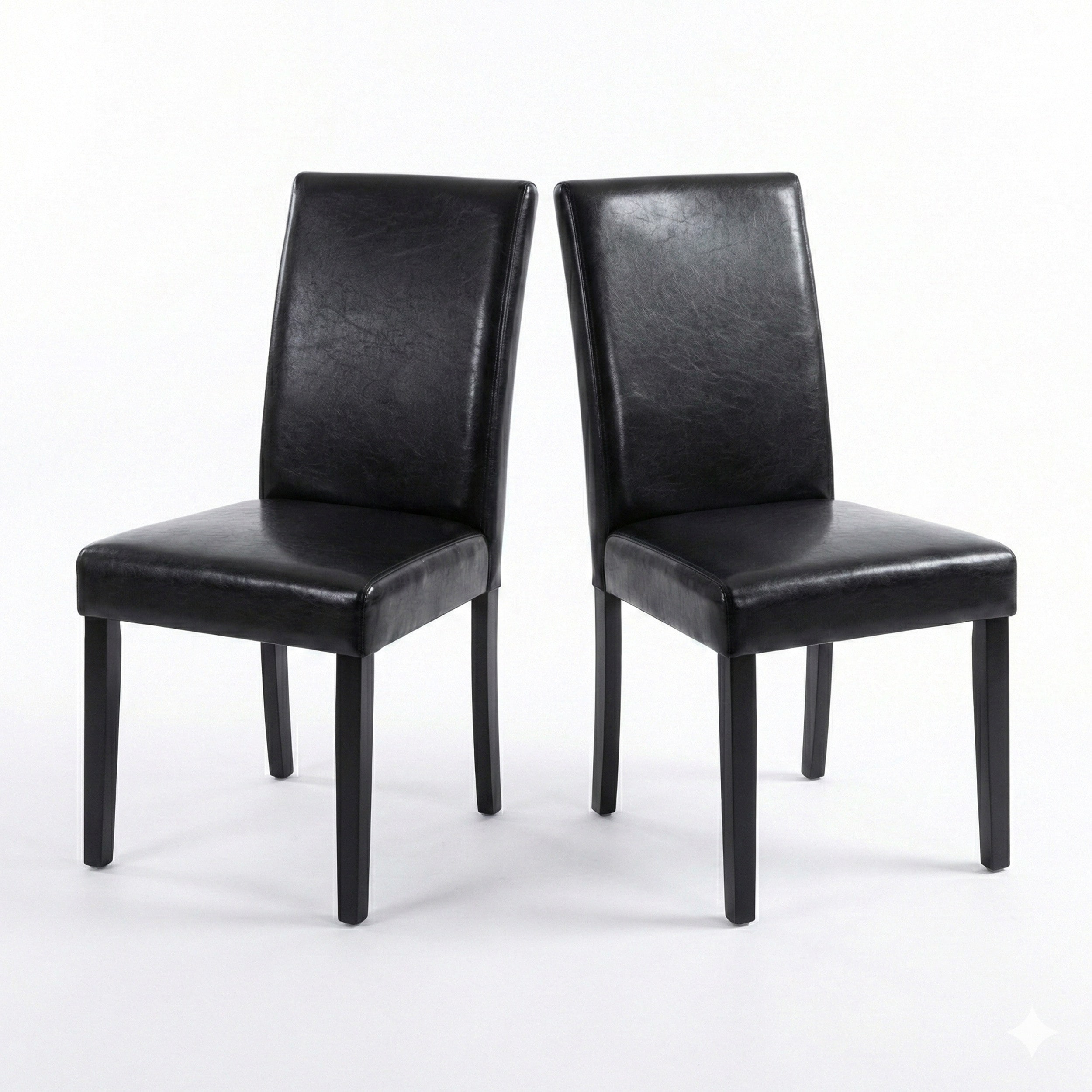 Modern Dining Chairs, Set of 2, Black Finish with Black PU Leather Upholstered Seats Solid Rubberwood