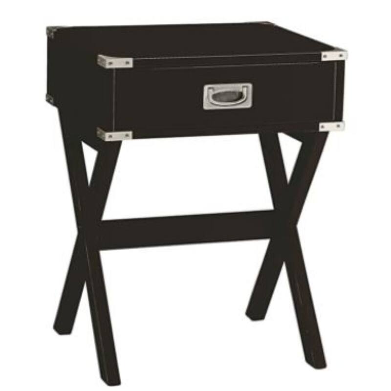 HomeRoots 24" Black Wood Cross Legs End Table With Drawer - 18
