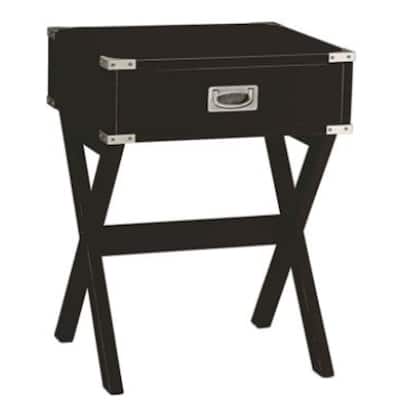 HomeRoots 24" Black Wood Cross Legs End Table With Drawer - 18